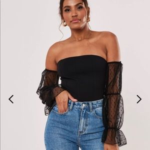 Missguided bardot dobby mesh puff sleeve bodysuit